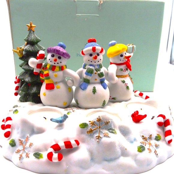 Partylite Snowbell Tealight Candle Holder P7650 Ceramic Snowmen Pillar w/ Box - Picture 3 of 10
